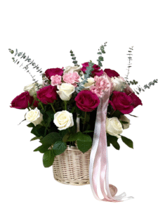 Royal Pink & Ivory Rose Basket