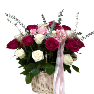 Royal Pink & Ivory Rose Basket